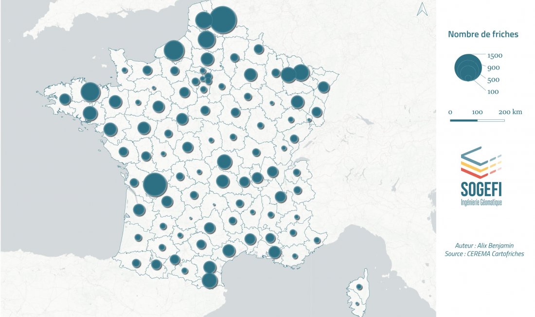 Carte des répartitions de friches en France
